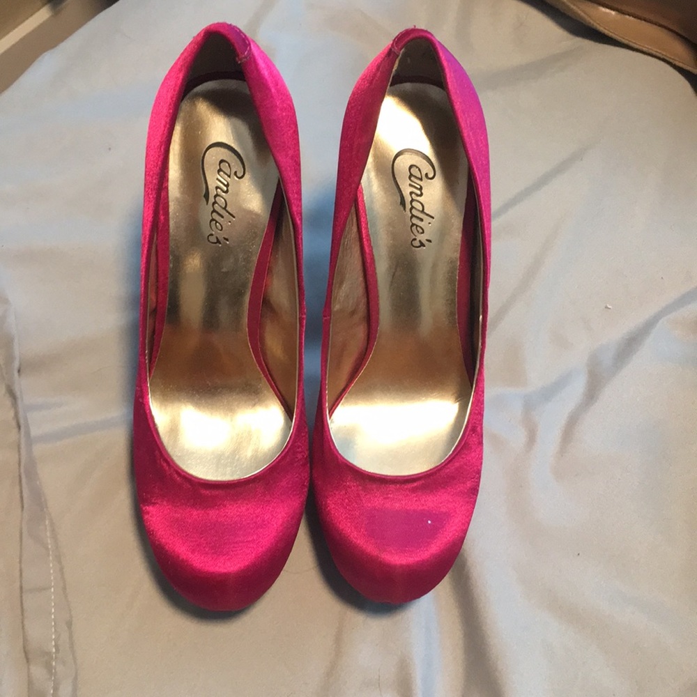 Candies fuschia pump with glitter heel